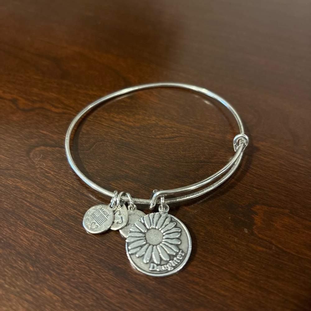 Alex and Ani Silver Daisy Charm Bangle Bracelet